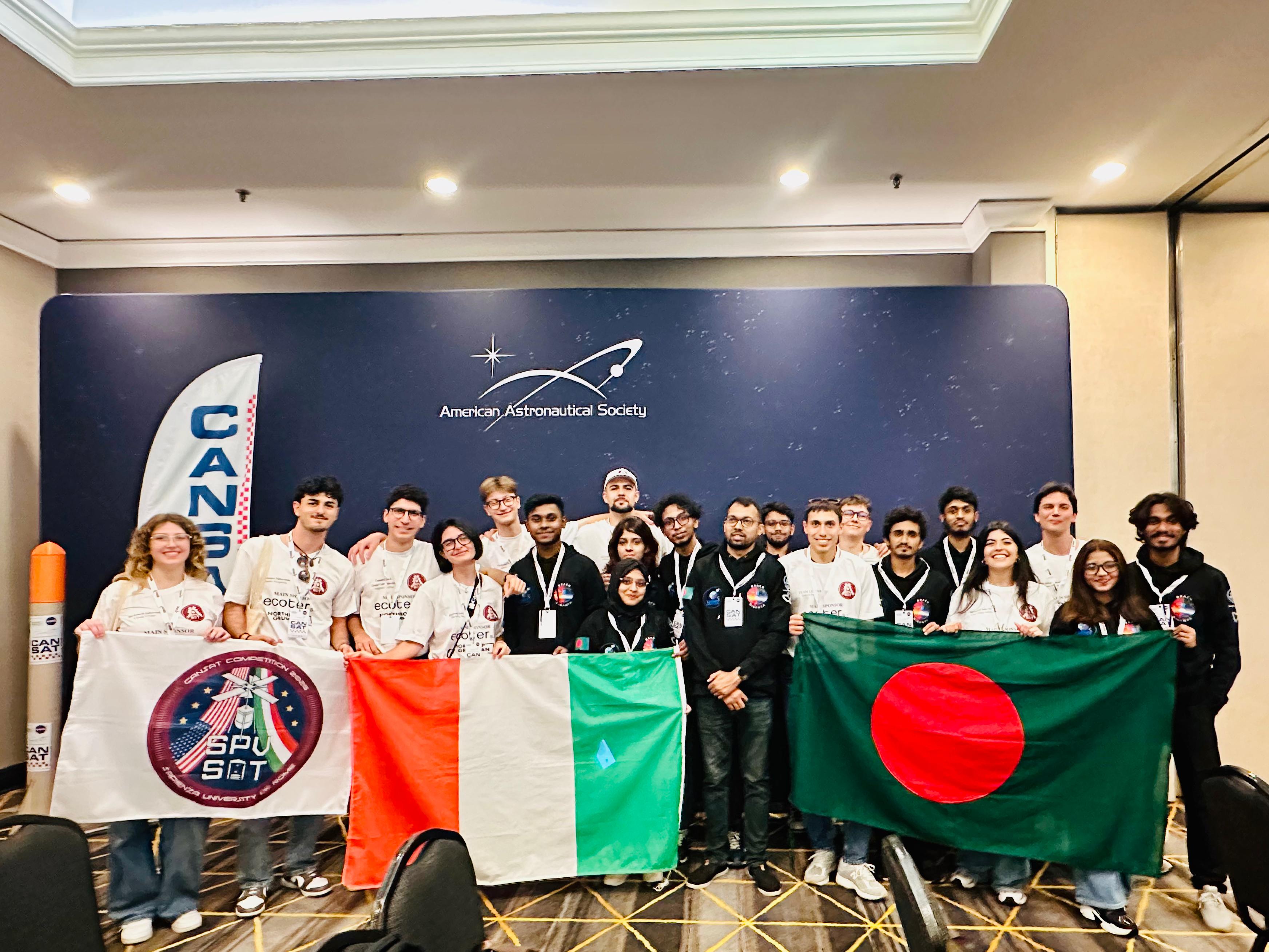 Side by side with friends from Italy — the launch was just part of what we built together. - CanSat 2025, Virginia, USA
